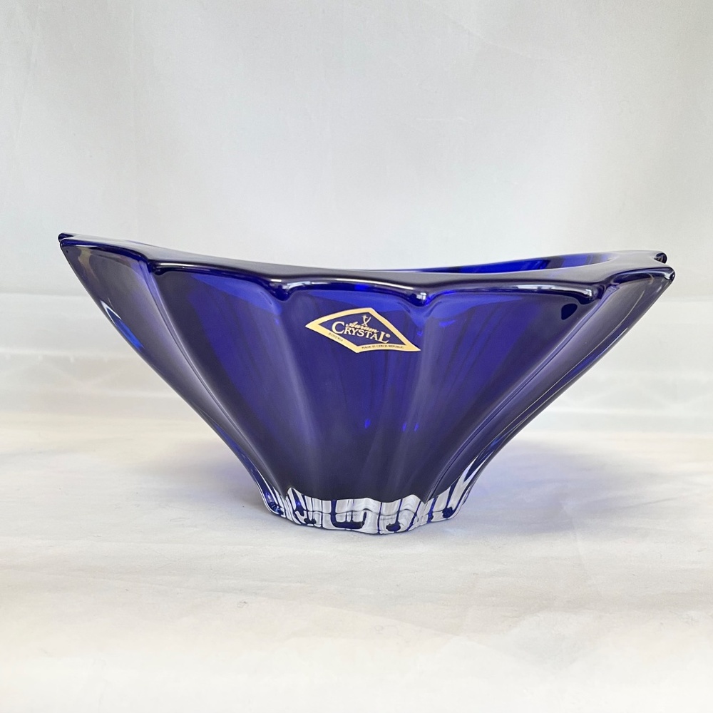 Bohemian Bowl 8 "Deep Blue Dessert Plate Czech Crystal Fruits Bowl Home Decor